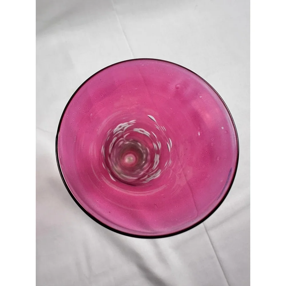 2 Vintage Ruby Red Glass Bud‎ Handblown Vases Etched Floral Design